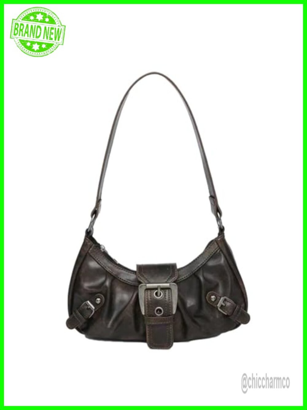 Y2K Faux Leather Hobo Shoulder Bag Metal Buckle Small Punk Purse